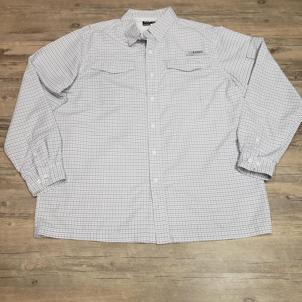 Habit Shirt Mens Large White Dockside Check Long Sleeve Fishing Button Up UPF